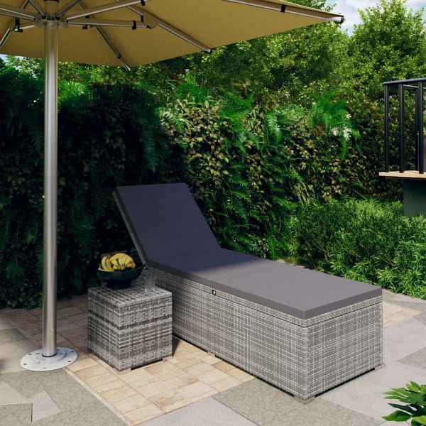 vidaXL Sonnenliege mit Auflage und Teetisch Poly Rattan Grau, 46227