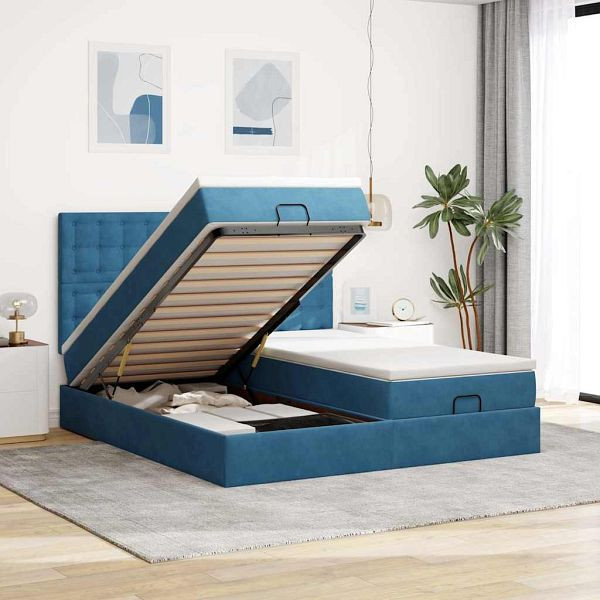 vidaXL Ottoman-Bett mit Matratzen & LED Dunkelblau 200x200 cm Samt, 3314667