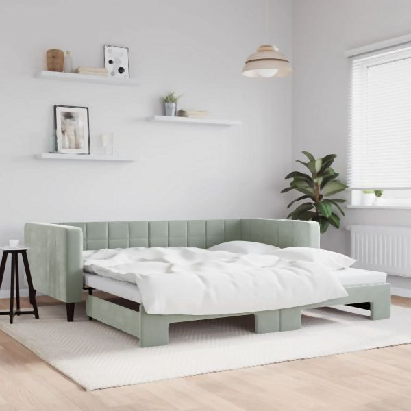vidaXL Tagesbett Ausziehbar Hellgrau 100x200 cm Samt, 3196698