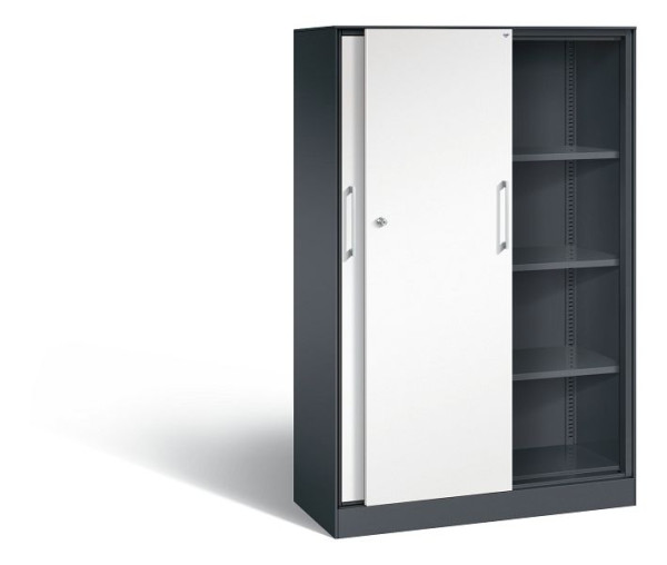 C+P Schiebetürenschrank Asisto, H1635xB1000xT435mm, Farbe: Schwarzgrau / Verkehrsweiß, Bügelgriff, 4 OH, 142012-000 S10049