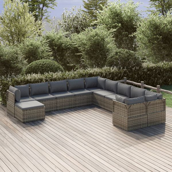 vidaXL 11-teilig Garten-Lounge-Set mit Kissen Grau Poly Rattan, 3157472