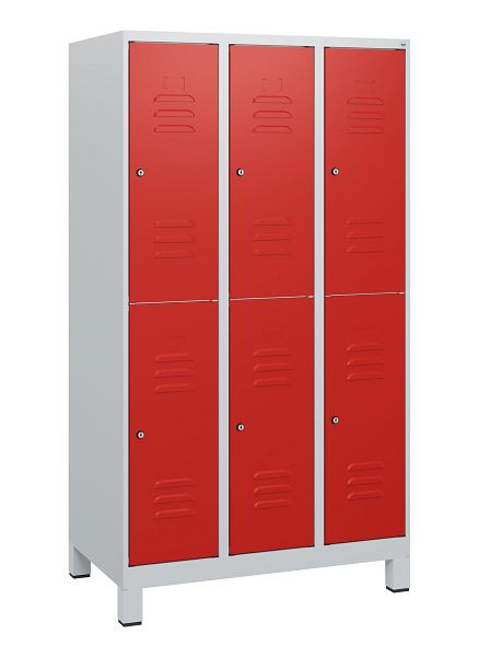 C+P Doppelstöckiger Spind Classic PLUS, Füße, 3 Abteile, 1630x900x500mm, 7035/3020, Zylinderschlösser, 0803105-30 S10032