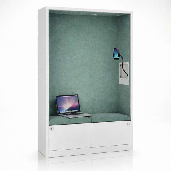 Jan Nowak Schrank mit Sitzfläche und Ruhezone SALLY MentalBox 1850 x 1150 x 400 mm, Weiß, Grün, 2078