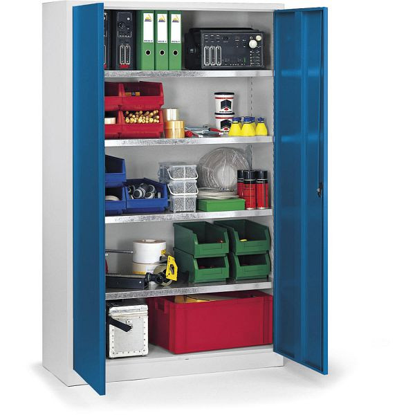 Deskin Materialschrank aus Stahl - Tiefe 500 mm, Korpus Lichtgrau RAL7035, Türen Enzianblau RAL5010, B 1200 x H 1950 x T 500 mm, 284584