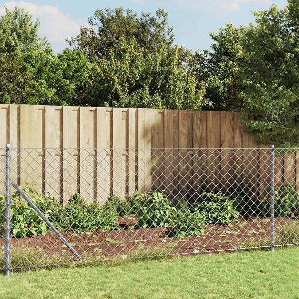 vidaXL Maschendrahtzaun mit Bodenhülsen Silbern 0,8x25 m, 154024