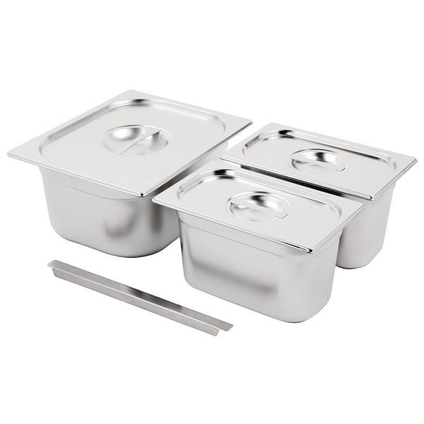 Vogue Edelstahl Gastronorm Set 1/2 und 2x 1/4 mit Deckeln, SA244
