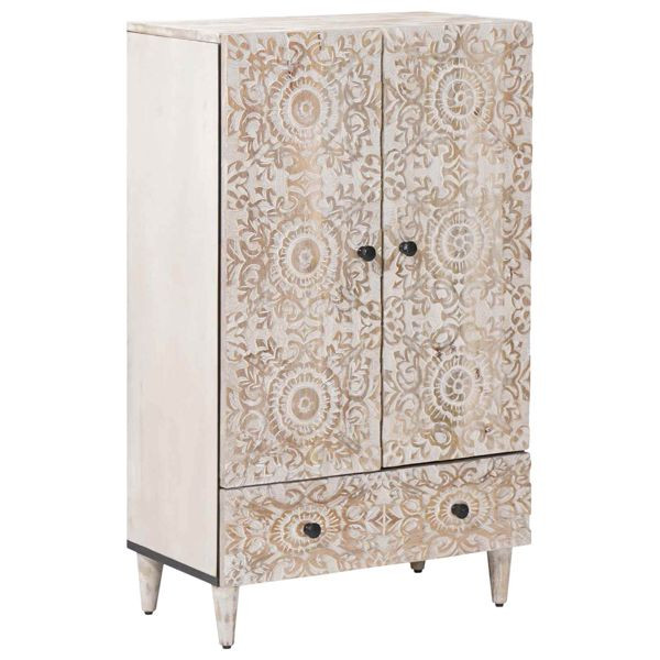 vidaXL Hochschrank mit Tür Weiß 60 x 33,5 x 100 cm Massivholz Mango, 4018398