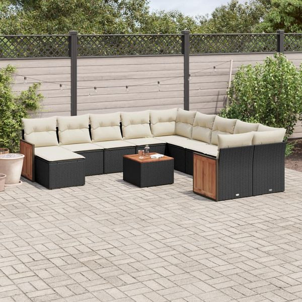 vidaXL 12-teilig Garten-Sofagarnitur mit Kissen Schwarz Poly Rattan, 3228254