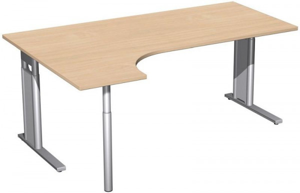 geramöbel PC-Schreibtisch links höhenverstellbar, C Fuß Blende optional, 1800x1200x680-820, Buche/Silber, N-647324-BS