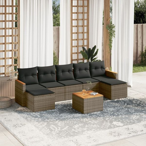 vidaXL 8-teilig Garten-Sofagarnitur mit Kissen Grau Poly Rattan, 3258644