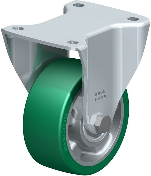 Blickle BH-ALST 127K Stahlblech-Bockrolle, Schwerlast-Ausführung, mit Anschraubplatte, Blickle Softhane®, Grün, 742509