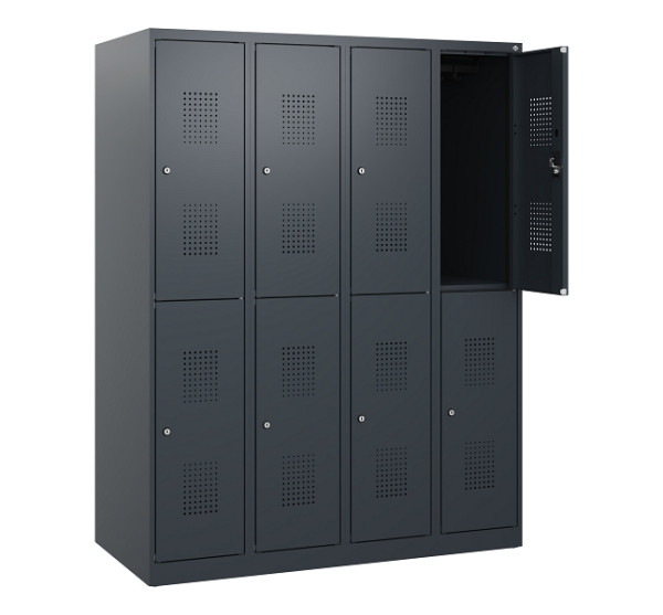 C+P Doppelstöckiger Spind Evolo PLUS, 8 Fächer, 1530x1200x500mm, 7016/7016, Zylinderschloss, 0493005-40 S10043