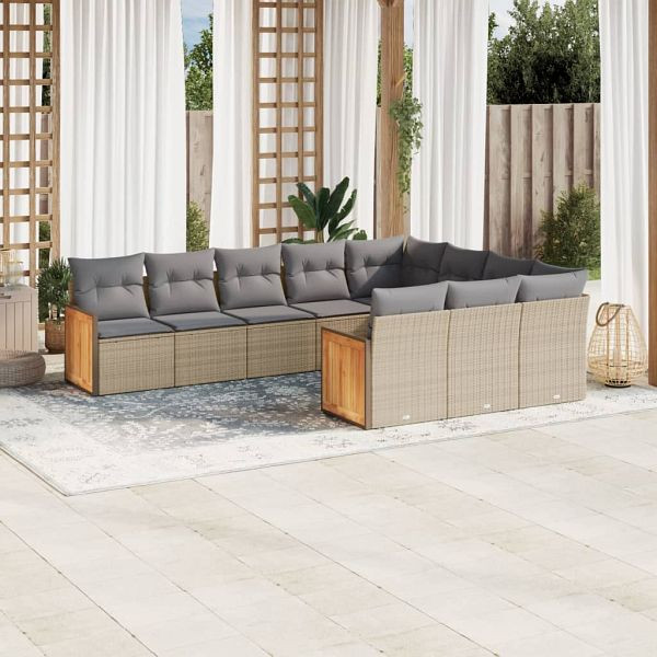 vidaXL 10-teilig Garten-Sofagarnitur mit Kissen Beige Poly Rattan, 3260421