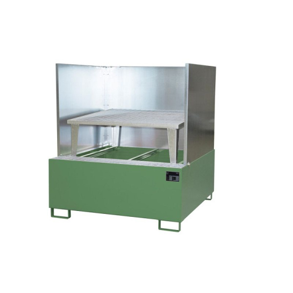 STEIN HGS Auffangwanne AWA/SW, mit Abfüllaufsatz und Spritzschutzwand, RAL 6011 resedagrün, Höhe 1630 mm, lackiert, 1 IBC 1000 Liter, 79191.0010