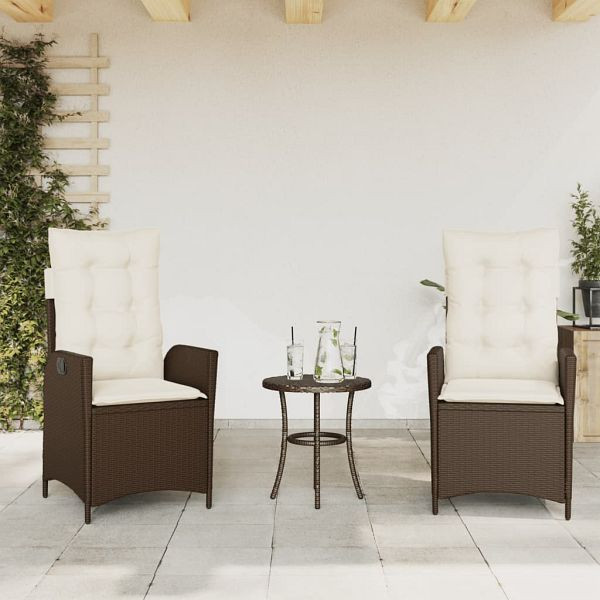 vidaXL Gartensessel mit Kissen 2 Stück Verstellbar Braun Poly Rattan, 365266