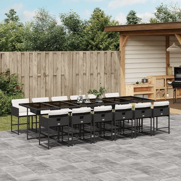 vidaXL 13-teilig Garten-Essgruppe mit Kissen Schwarz Poly Rattan, 3278069