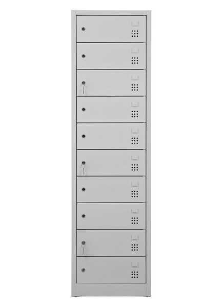 Gürkan Notebookschrank mit 10 Fächern, 50 x 50 x 180 cm, Verkehrsweiß, EU Zylinderschloss, LCL.10(1.10), 111524
