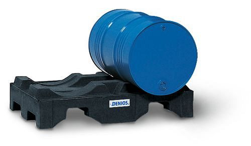 DENIOS Fasspalette aus Polyethylen (PE), für 2 Fässer à 200 Liter, schwarz, für die liegende Lagerung, 114896