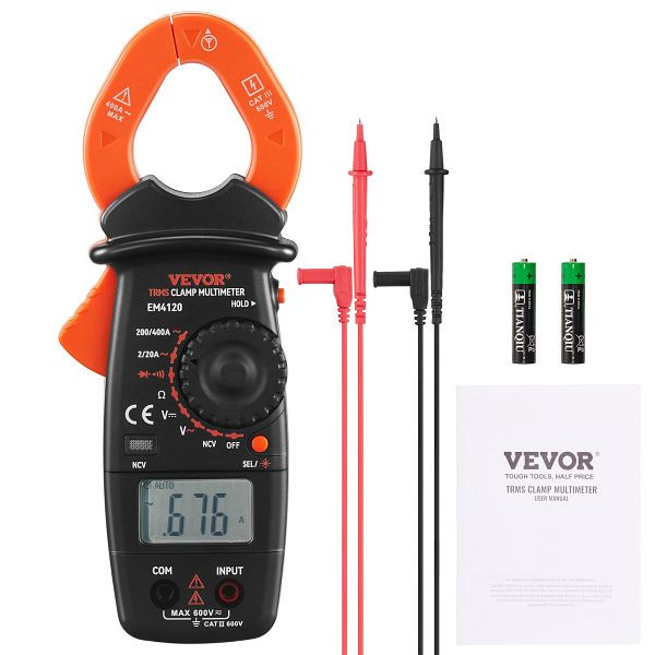 VEVOR Einschaltstrom Stromzange 2-400A Echteffektivwert AC/DC-Zangenmultimeter 2000 Counts Zangenamperemeter, QXBFZDBKCWAC4S5LHV0