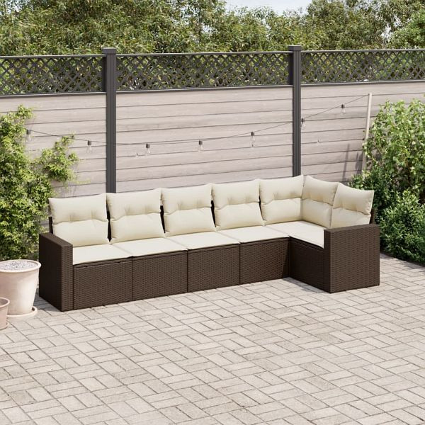 vidaXL 6-tlg. Garten-Sofagarnitur mit Kissen Braun Poly Rattan, 3218983