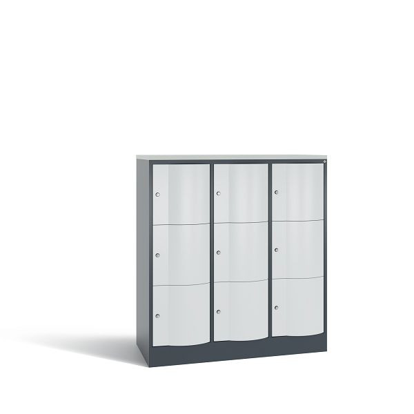 C+P Schließfachschrank Resisto,9 Fächer,H1255xB1148xT540mm, Anthrazit/Grau/DBSHellgrau, 8573-372 S10768