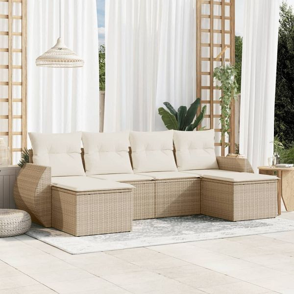 vidaXL 6-tlg. Garten-Sofagarnitur mit Kissen Beige Poly Rattan, 3221717