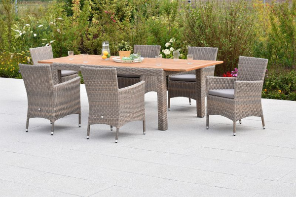 Merxx Teneriffa Set 13-teilig, 6 Sessel inkl. Sitzkissen, 1 Ausziehtisch, 180 (240) x 100 cm, grau-beige, 51067-257