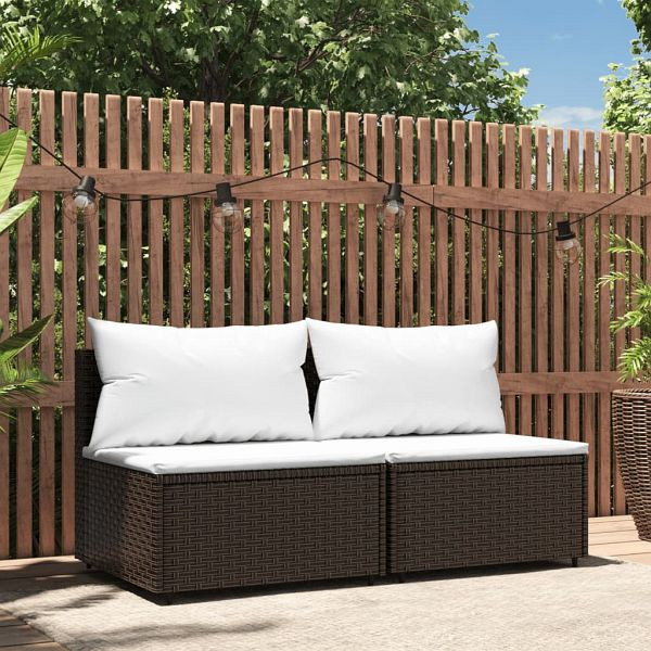 vidaXL Garten-Mittelsofas mit Kissen 2 Stück Braun Poly Rattan, 319754