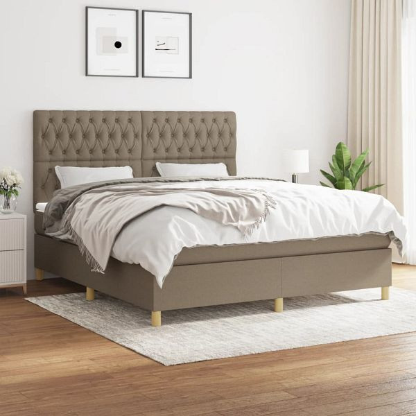 vidaXL Boxspringbett mit Matratze Taupe 180x200 cm Stoff, 3142597