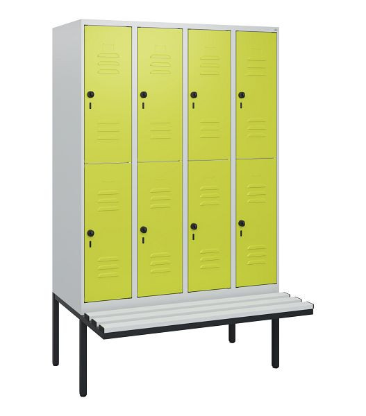 C+P Doppelstöckiger Spind Classic PLUS, 4 Abteile, 1950x1200x815mm, 7035/0024, Drehriegel, mit Untergestell und schwebender Sitzfläche, 0803405-40 S10070