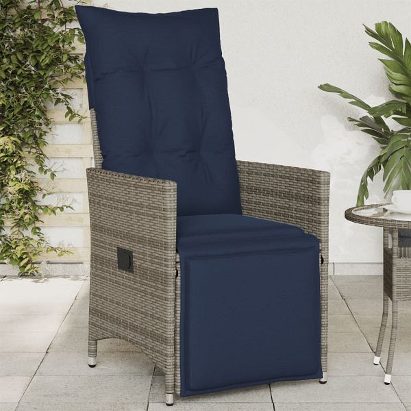 vidaXL Gartensessel Verstellbar mit Kissen Grau Poly Rattan, 365663