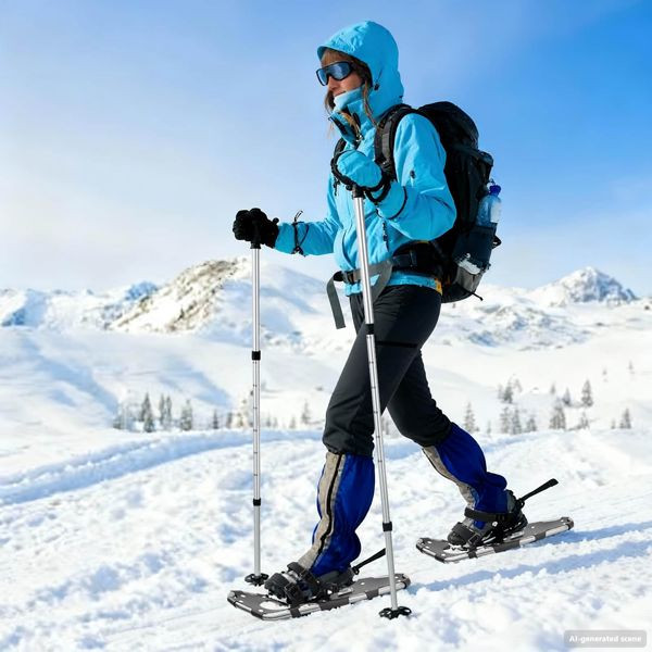 vidaXL 3 in 1 Schneeschuhe mit Wanderstöcken Silber und Schwarz, 42021429