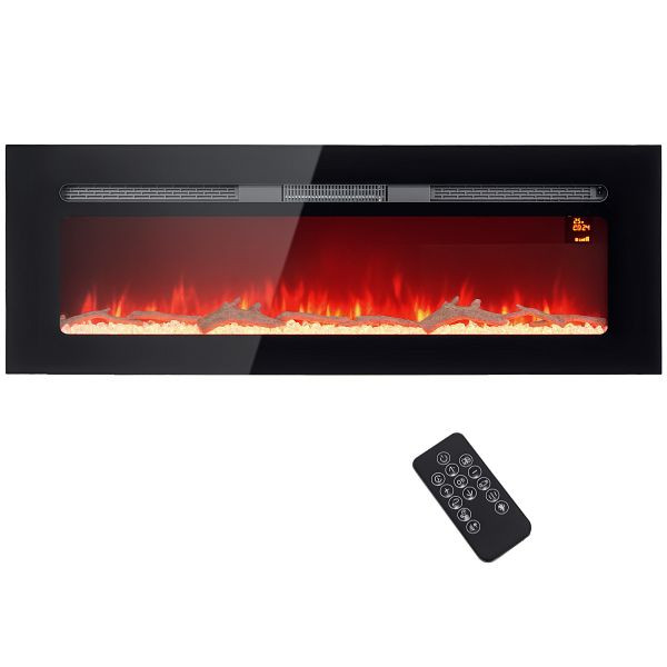 HOMCOM Elektrischer Kamin mit Wandhalterung und Fernbedienung, künstliche Holzscheite und Kristalle, 1800W Leistung, Schwarz, 820-422V92BK