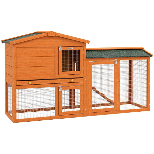PawHut Kleintierstall, Kleintierkäfig, Outdoor-Kaninchenstall, Freilaufgehege, winterfest, Massivholt, 150 x 45 x 85 cm, Orange, D51-012V01OG