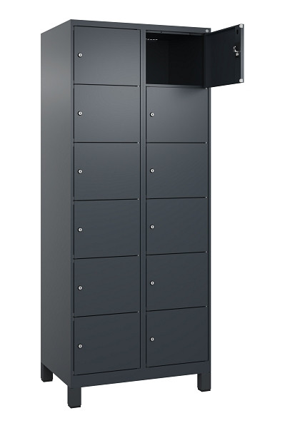 C+P Schließfachschrank Evolo PLUS, mit Füßen, 12 Fächer, 1950x800x500mm, 7016/7, Frontfarbe RAL 7016 Anthrazitgrau, 049010-226 S10016