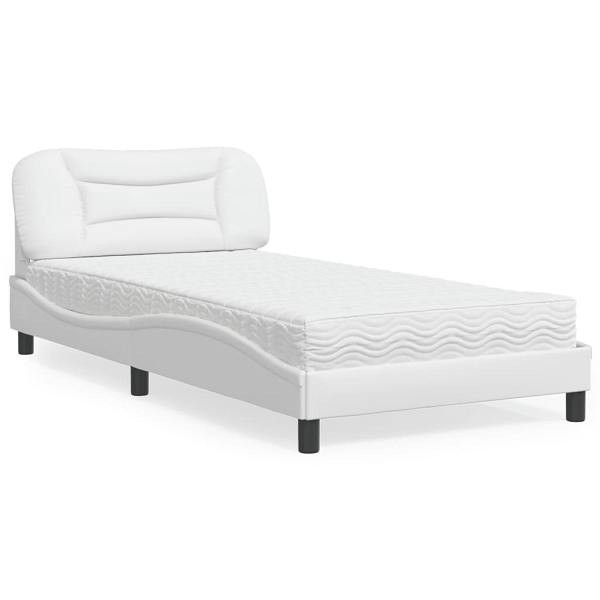vidaXL Bett mit Matratze Weiß 100x200 cm Kunstleder, 3208704