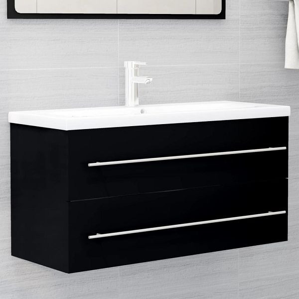 vidaXL Waschbeckenunterschrank Schwarz 100x38,5x48 cm Holzwerkstoff, 804720