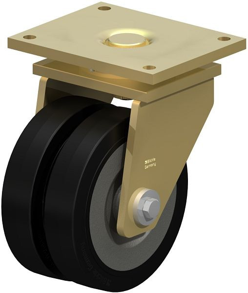 Blickle LSD-SE 250K Stahlgeschweißte Schwerlast-Doppel-Lenkrolle, schwere Drehkranz-Ausführung, Elastik-Vollgummi, Schwarz, 35568