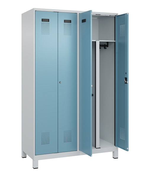 C+P PSA Schwarz-Weiß-Spind Evolo PLUS, mit Füßen, 4 Abteile, 1950x1200x500mm, 7, Frontfarbe 2406015 RDS Architekturblau, Zylinderschloss, 049012-40P S10036