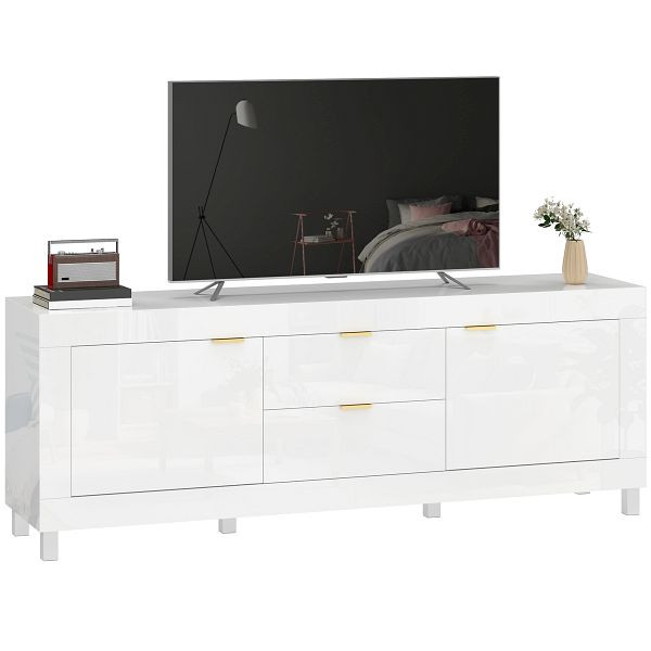 HOMCOM TV-Schrank bis zu 75 Zoll, modernes Entertainment-Center mit 2 Schränken und 2 Schubladen, Hochglanz Weiß, 83B-694V90WT