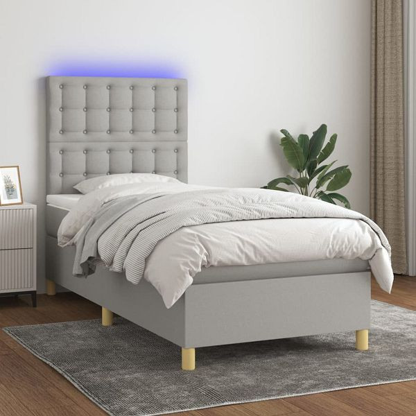 vidaXL Boxspringbett mit Matratze & LED Hellgrau 80x200 cm Stoff, 3135709