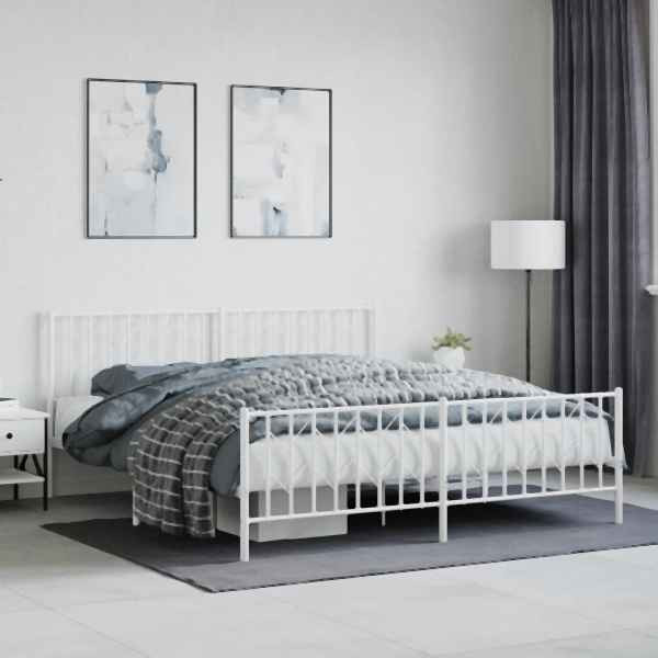 vidaXL Bettgestell mit Kopf- und Fußteil Metall Weiß 183x213 cm, 374509