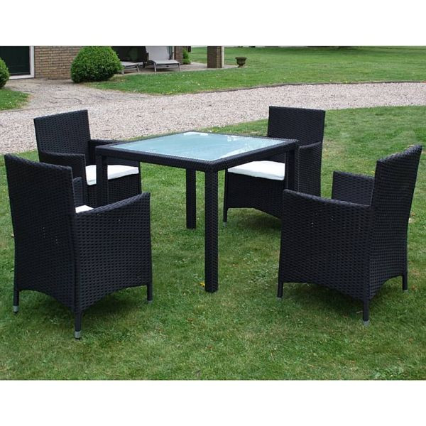 vidaXL 5-teilig Garten-Essgruppe mit Auflagen Poly Rattan Schwarz, 43122