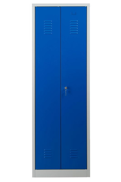 Gürkan Garderobenschrank, 50x60x180cm, Lichtgrau/Enzianblau, EU Zylinderschloss, Hutboden & Kleiderhaken, Zueinanderschlagende Türen, WRC/2.1860.V2, 103448