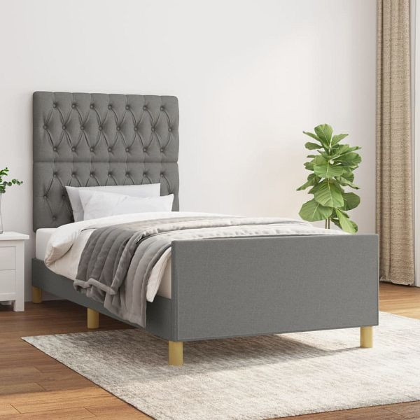 vidaXL Bettgestell mit Kopfteil Dunkelgrau 90x200 cm Stoff, 3125269