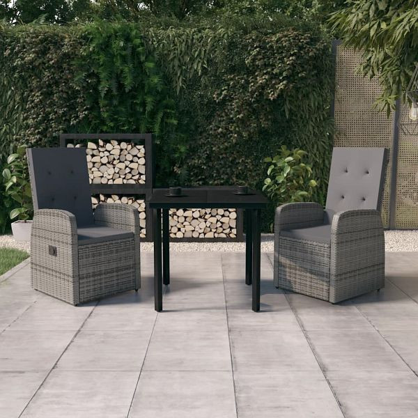 vidaXL 3-teilig Garten-Essgruppe mit Kissen Grau, 3099473