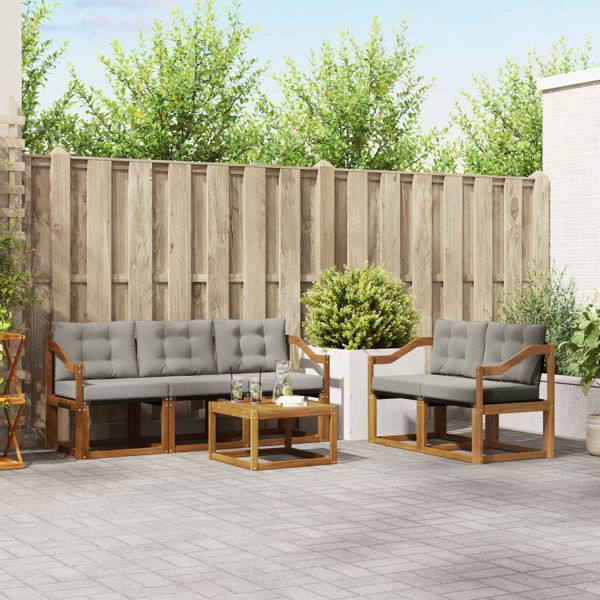 vidaXL Outdoor-Sofagarnitur mit Kissen 6-teilig Natürlich und Hellgrau, 3368410