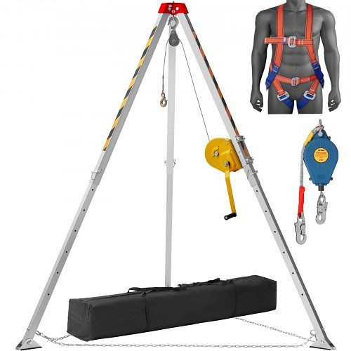 VEVOR Rettungsstativ Stativ-Set, 1800 lbs Winde Stativ für beengte Räume mit 7' Beinen und 98' Kabel, DJPJYSJJ1800SY0U5V0