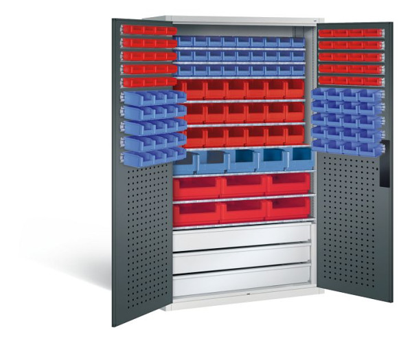 C+P Magazinschrank Serie 13, H1950xB1100xT535mm, Farbe: Lichtgrau / Anthrazitgrau, Muldengriff, 130276-64 S10046