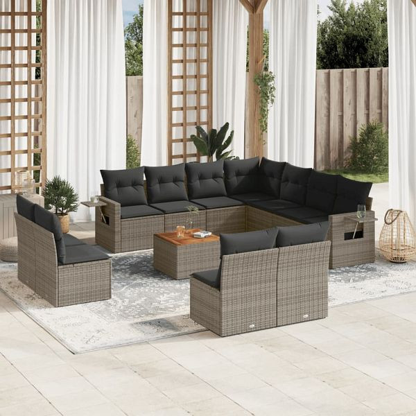 vidaXL 12-teilig Garten-Sofagarnitur mit Kissen Grau Poly Rattan, 3224625